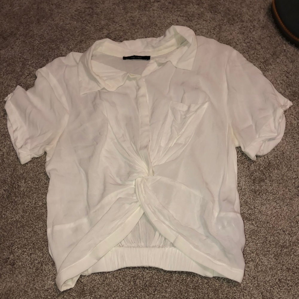 Twist Front White Crop Button Up Shirt